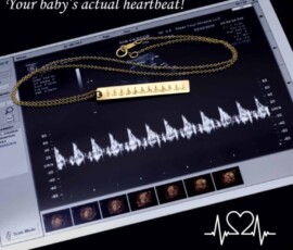 Turn your baby’s real heartbeat into a custom keepsake necklace or bracelet Baby heartbeat jewelry on ultrasound monitor showing real heartbeat waveform